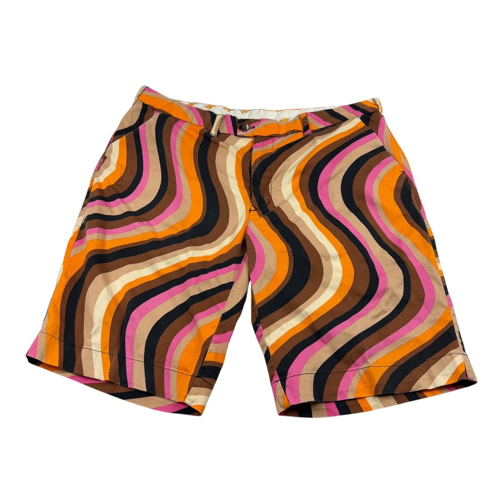 Loudmouth Golf Mens 40 Shorts Psychedelic Wavy Stripe Orange Pink Brown Retro
